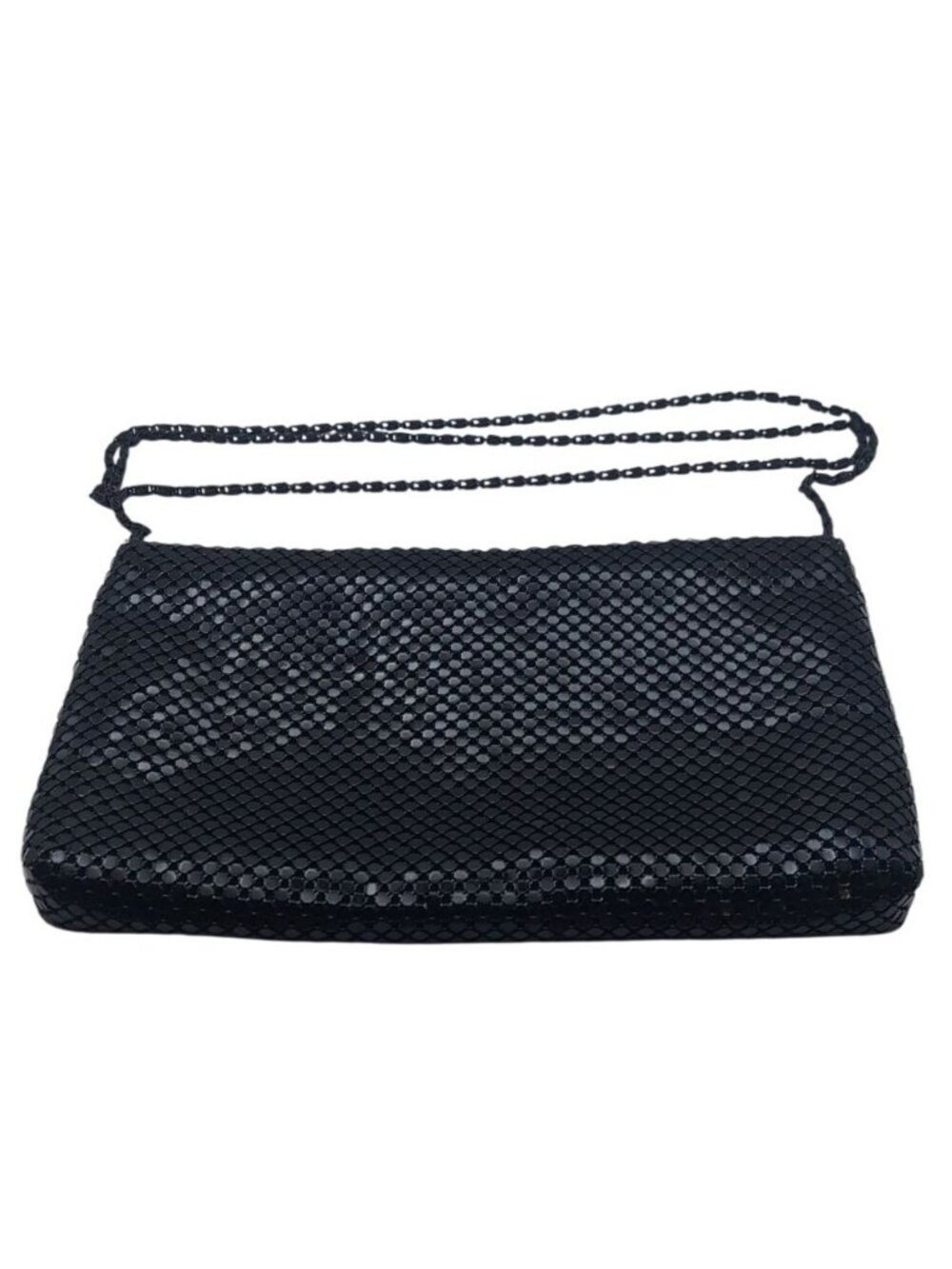 Black Mesh Metallic Evening Bag Purse Chain Strap Zip Closure Inner Pocket Marlo